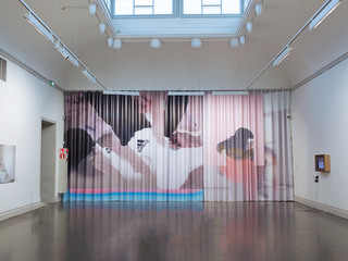 Proposal for kunsthalle wall and two images on vinyl (curtain)