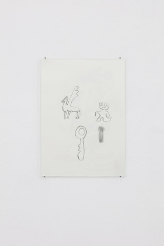 Key horse drawing (birdface), 2023.  Installation view at Shahin Zarinbal, Berlin